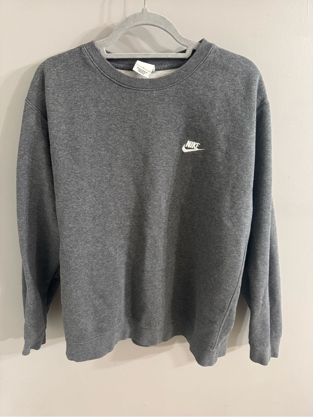 Nike Men's Heather Gray Crewneck Sweatshirt with White Logo